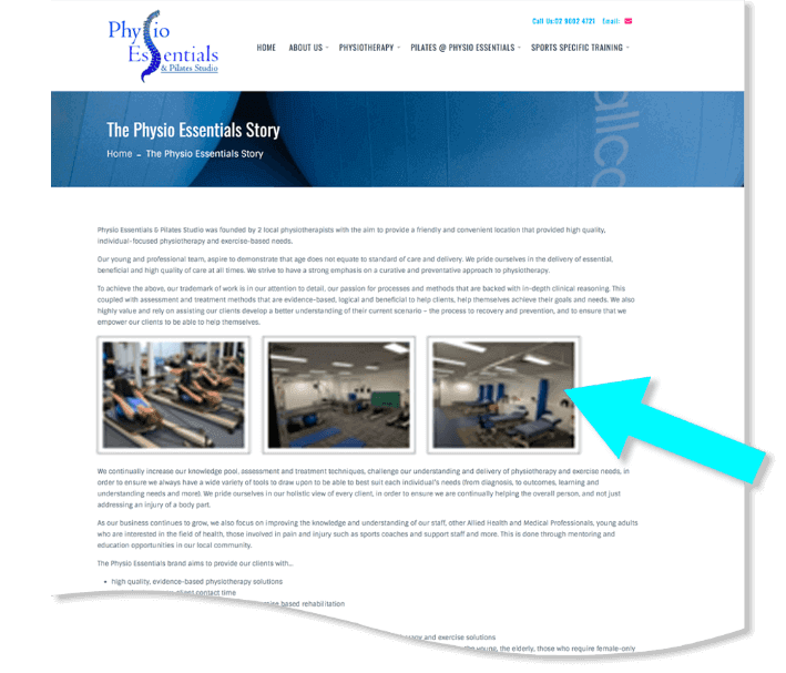 example of physio health practice website
